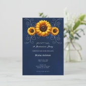 Invitation Sunflower Sparkle Blue Rustic Graduation Party (Debout devant)