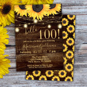 Invitation Sunflower String Lights 100e anniversaire de fête 