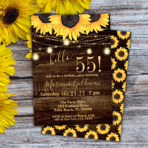 Invitation Sunflower String Lights 55th Birthday Party Invit