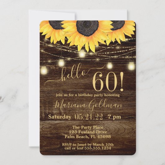 Invitation Sunflower String Lights 60e anniversaire Invit (Devant)