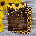 Invitation Sunflower String Lights 90e fête d'anniversaire<br><div class="desc">Sunflower fête 90e anniversaire 'bonjour 90!' avec lumières de mâchoires et belle impression que vous pouvez customiser avec toutes les informations de votre fête d'anniversaire. avec lumières de mâchoire et belle impression que vous pouvez customiser avec toutes les informations de votre fête d'anniversaire.</div>