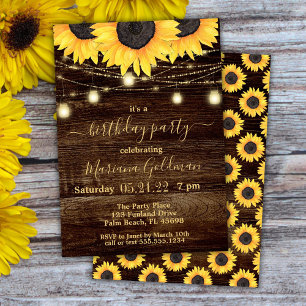 Invitation Sunflower String Lights Anniversaire Fête Invitati