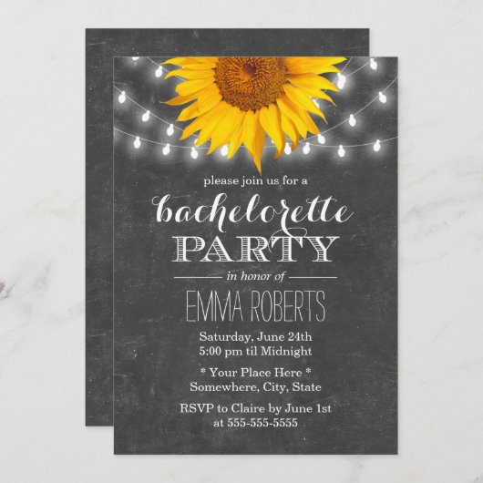 Invitation Sunflower & String Lights Bachelorte Party (Devant / Derrière)