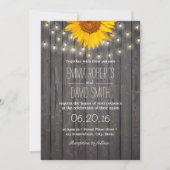 Invitation Sunflower & String Lights Barre Mariage en bois (Devant)