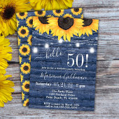 Invitation Sunflower String Lights Blue 50th Birthday Party