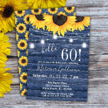 Invitation Sunflower String Lights Blue 60e fête d'anniversai<br><div class="desc">Fleur de tournesol rustique bleu 60e anniversaire 'Bonjour 60!' avec lumières de mâchoire et belle impression que vous pouvez customiser avec toutes les informations de votre fête d'anniversaire. avec lumières de mâchoire et belle impression que vous pouvez customiser avec toutes les informations de votre fête d'anniversaire.</div>