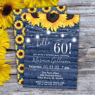 Invitation Sunflower String Lights Blue 60e fête d'anniversai