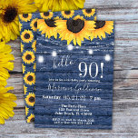 Invitation Sunflower String Lights Blue 90th Birthday Party<br><div class="desc">Tournesol bleu 90e anniversaire "bonjour 90!" avec lumières de mâchoires et belle impression que vous pouvez customiser avec toutes les informations de votre fête d'anniversaire. avec lumières de mâchoires et belle impression que vous pouvez customiser avec toutes les informations de votre fête d'anniversaire.</div>