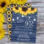 Invitation Sunflower String Lights Blue 95th Birthday Party<br><div class="desc">Sunflower bleu 95e anniversaire "bonjour 95!" avec lumières de mâchoires et belle impression que vous pouvez customiser avec toutes les informations de votre fête d'anniversaire. avec lumières de mâchoire et belle impression que vous pouvez customiser avec toutes les informations de votre fête d'anniversaire.</div>