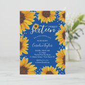 Invitation Sunflower Sweet 16 Anniversaire Navy Blue & Gold (Debout devant)