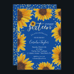 Invitation Sunflower Sweet 16 Anniversaire Navy Blue & Gold<br><div class="desc">Ce design présente de jolis tournesols aquarellisés sur un arrière - plan bleu marine agrémenté de points dorés. Cliquez sur le bouton customiser pour plus de flexibilité dans la modification du texte ou le déplacement des graphiques! Des variantes de ce design ainsi que des produits de coordination sont disponibles dans...</div>