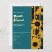 Invitation Sunflower Teal Blue Gold Modern Wedding Photo (Devant)