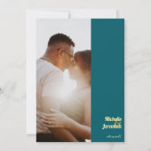 Invitation Sunflower Teal Blue Gold Modern Wedding Photo (Dos)