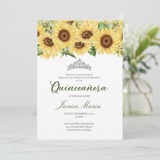 Invitation Sunflower Tiara Quinceañera (Debout devant)