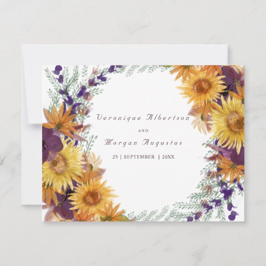 Invitation Sunflower violet or floral script bridesmaid (Dos)