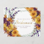 Invitation Sunflower violet or floral script bridesmaid (Devant / Derrière)
