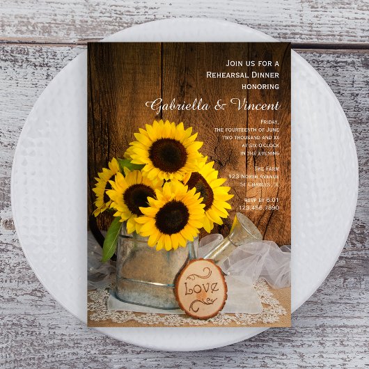 Invitation Sunflower Waters Can Mariage Rehearsal Dîner