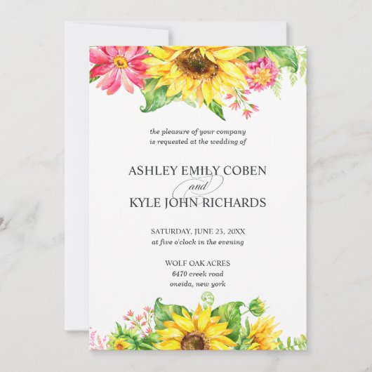 Invitation Sunflower Wedding Invite on light background (Devant)
