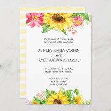 Sunflower Wedding Invite on light background