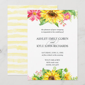 Invitation Sunflower Wedding Invite on light background