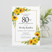 Invitation Sunflower White Daisy 80e anniversaire Surprise (Debout devant)