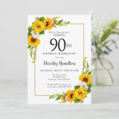 Invitation Sunflower White Daisy 90e anniversaire Surprise (Debout devant)