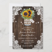 Invitation Sunflower Wood Mason Jar Floral Lace Mariage (Devant)
