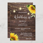 Invitation Sunflower Wood & Mason Jar String Mariage (Devant / Derrière)