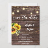 Invitation Sunflower Wood & String Lights Enregistrer la date (Devant)