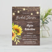 Invitation Sunflower Wood & String Lights Fête des mariées (Debout devant)