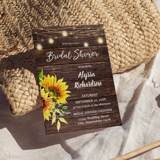 Invitation Sunflower Wood & String Lights Fête des mariées