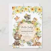 Invitation Sunflower Woodland Animals Baby Shower (Devant)