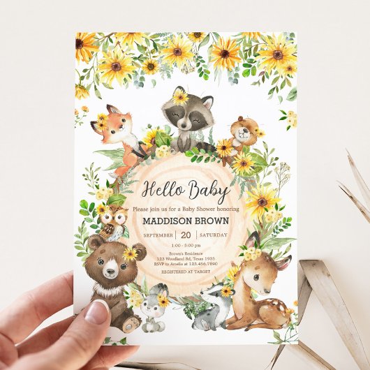 Invitation Sunflower Woodland Animals Baby Shower
