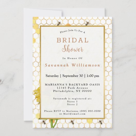 Invitation Sunflower Yellow Honeycomb Bees Gold Fête des mari (Devant)