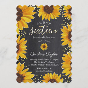 Invitation Sunflowers 16th Birthday Chalkboard