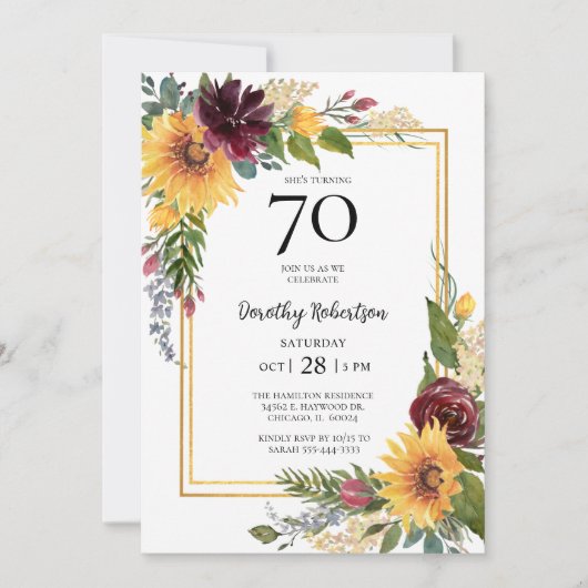 Invitation Sunflowers 70e anniversaire (Devant)