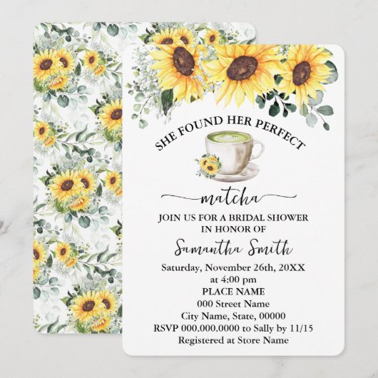 Invitation Sunflowers A Trouvé Sa Fête des mariées Matcha Par (Devant / Derrière)