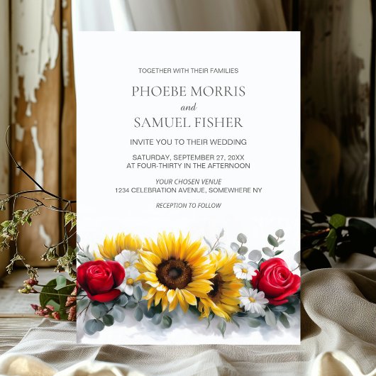 Invitation Sunflowers and Roses Floral Wedding