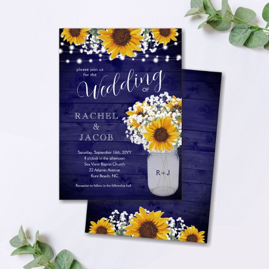 Invitation Sunflowers Babys Respire Marine Jar Lights Mariage