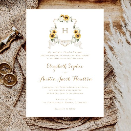 Invitation Sunflowers Blanc Hydrangea Mariage de crête verte