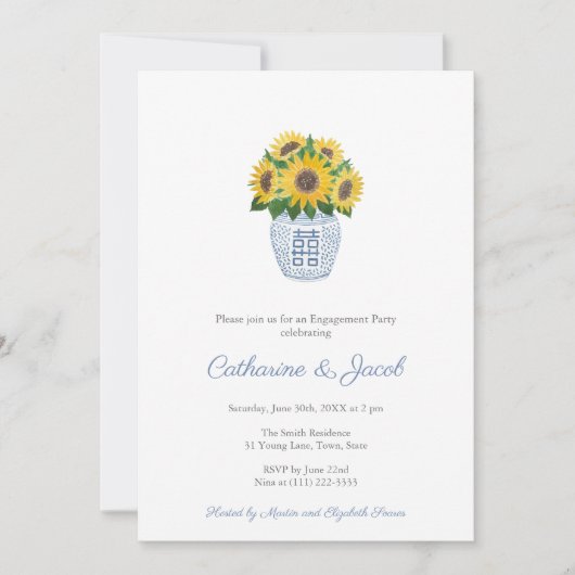 Invitation Sunflowers Bleu blanc Ginger Jar (Devant)