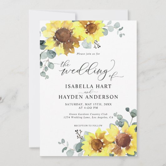 Invitation Sunflowers bleu Dusty Mariage d'eucalyptus (Devant)