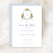 Invitation Sunflowers Blue Hydrangea Crest Enregistrer la dat