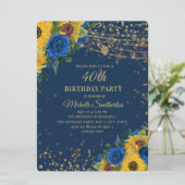Invitation Sunflowers Blue Rose Gold Parties scintillant 40e  (Debout devant)