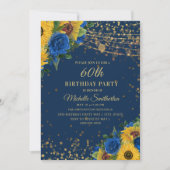 Invitation Sunflowers Blue Rose Gold Parties scintillant 60e (Devant)
