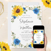 Invitation Sunflowers Blue Rose Mariage botanique géométrique