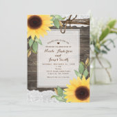 Invitation Sunflowers Bois rustique & Mariage campagnard dent (Debout devant)