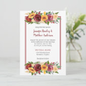 Invitation Sunflowers & Bourgogne Floral Drop Bourgogne Cadre (Debout devant)