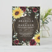 Invitation Sunflowers Bourgogne Rose Russe Mariage géométriqu (Debout devant)