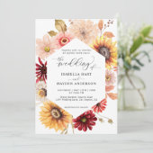 Invitation Sunflowers & Burgundy Fall Wild Floral Mariage (Debout devant)